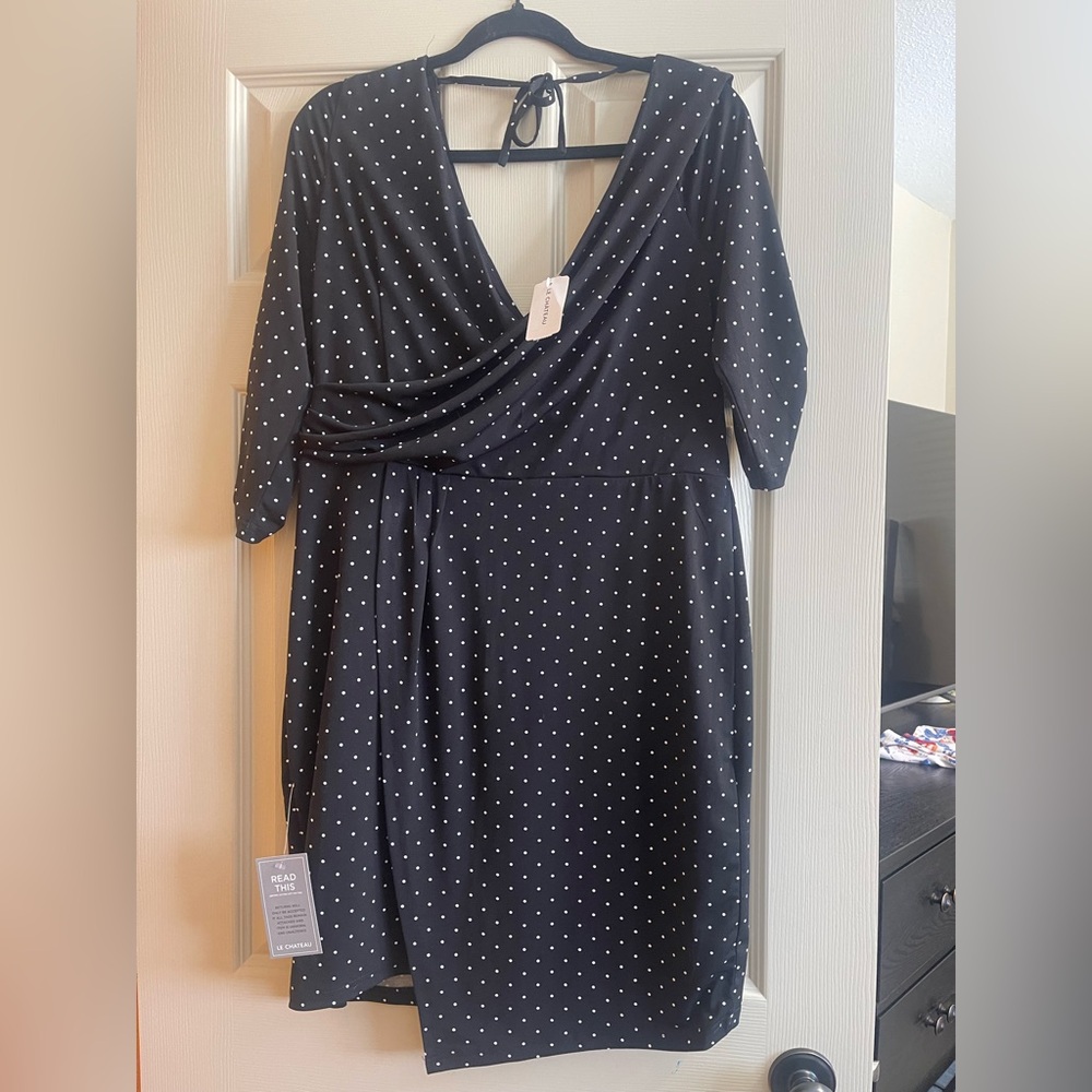 Le Chateau Black Polka Dot Dress NWT